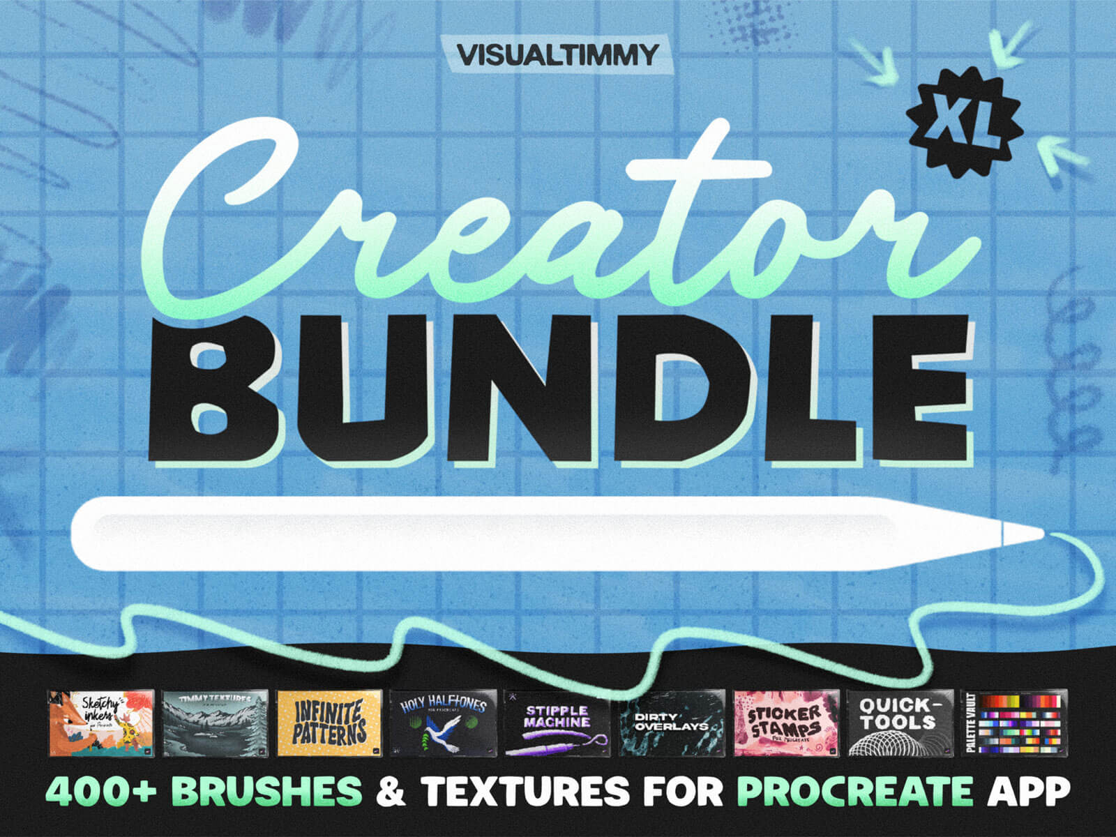 procreate brush bundle, visualtimmy, procreate brushes, procreate textures bundle, procreate color palettes, procreate brushes for illustrators